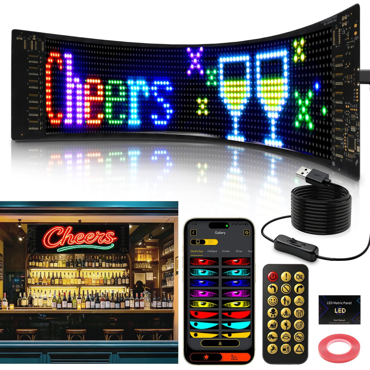 13.7"x4.02" Super Brighter USB 5V Bluetooth Scrolling LED Sign
Flexible Programmable Screen with APP Control,Custom Text Pattern Animation, Waterproof RGB Signs for Car,Home,Store,Bar(Multicolor)