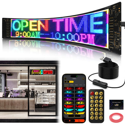 13.7"x4.02" Super Brighter USB 5V Bluetooth Scrolling LED Sign
Flexible Programmable Screen with APP Control,Custom Text Pattern Animation, Waterproof RGB Signs for Car,Home,Store,Bar(Multicolor)