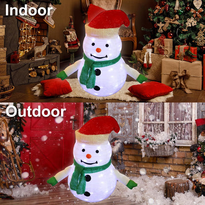 Lighted Christmas Snowman Decoration Lantern, 45 LED Collapsible Pop-Up Ornament with 8 Light Modes & Timer, Indoor Outdoor Holiday Décor