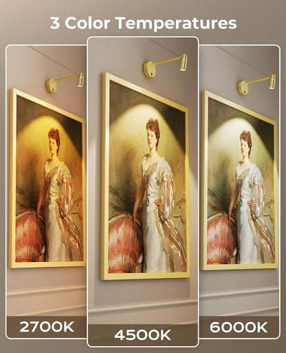 Picture Light for Wall, Battery Operated Art Light for Paintings CCT Dimmable Spotlight for Wall Art Wall Light with Remote Control for Living Room Gallery Dartboard Bathroom Light Gold