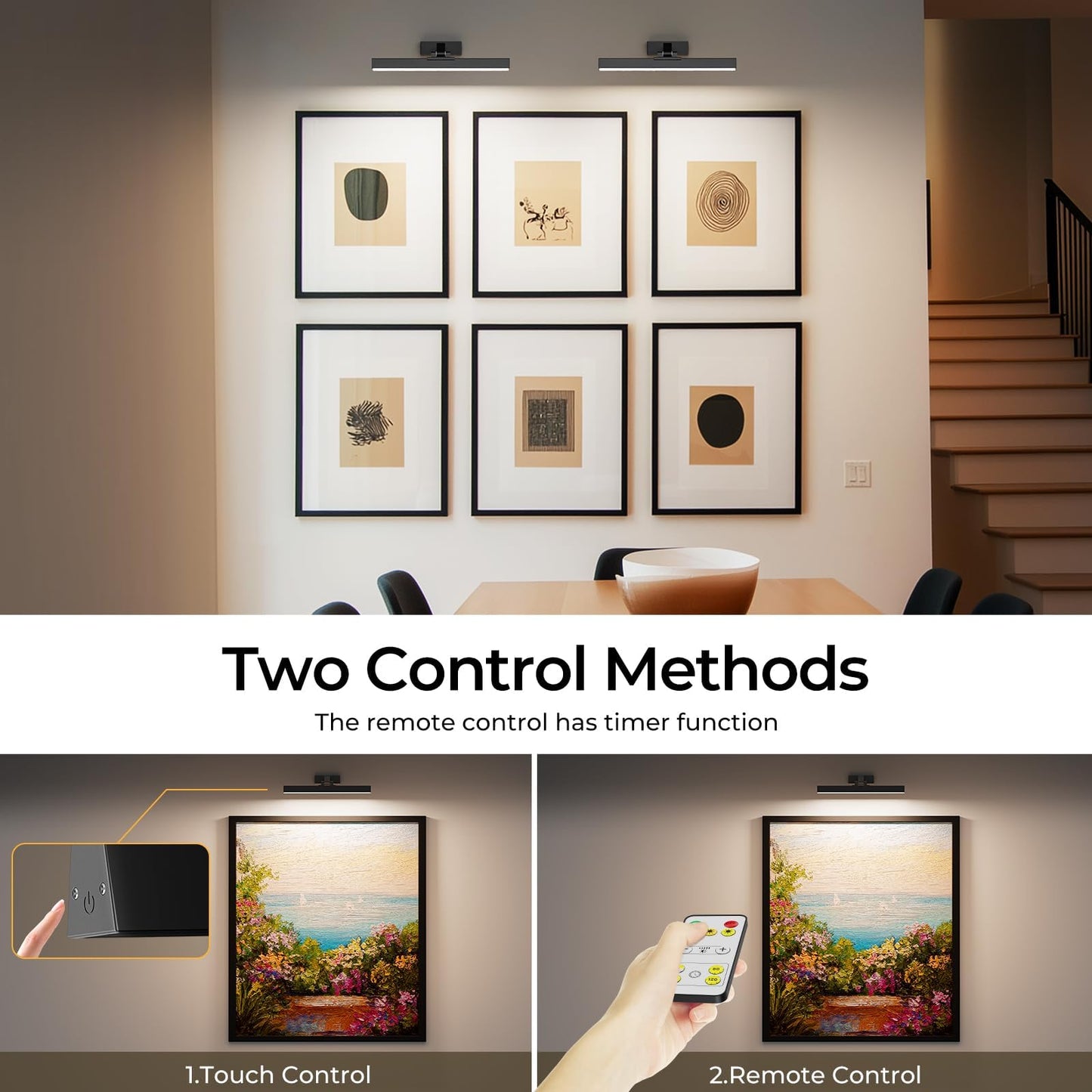 Picture Lights for Wall, Battery Operated Picture Light 16in Gallery Light for Paintings CCT Dimmable Recharging Battery Wall Light with Remote Control for Living Room Dartboard Art Black