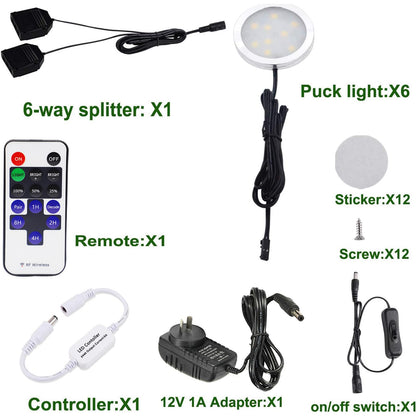 Dimmable & Timing Under Counter Lights Kitchen with Wireless RF Remote,Ultra-Thin 240V LED Cabinet Lights,12W Shelf Lights，6 Lights,Daylight White