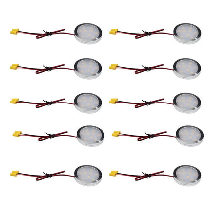 Under Cabinet LED Puck Lights, Slim Aluminum Round Flat LED Lights 2W 12V DC Hardwired 30cm Wire, Warm White 2700K, Ideal for Kitchen Counter, Closet, RV Camper & Marine Boat Interior Lighting (10 Pack)