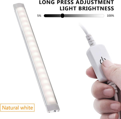 Dimmable LED Under Cabinet Lighting,5V USB Powered Closet Light Bar with Touch Sensor,Plug Under Counter Strip Lights with 3 Color Temperature for Kitchen Cupboard Shelf Bookcase (11.2inch 2PACK)