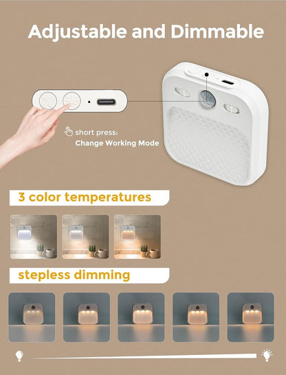 Night light - Night light plug - Children's night light - Night light with motion detector - With 3 detection modes - Rechargeable - 3 light colors - With adjustable brightness - For stairs - Hallway - Children's room - Bedroom