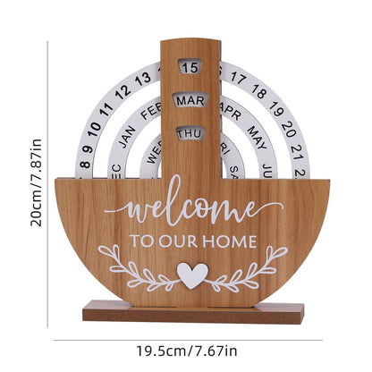 Calendar - Desk Calendar - Perpetual - Manual Rotating Calendar - Perpetual Calendar - Home Sweet Home - Large Letters and Numbers - For an Atmospheric Interior - Beautiful Home Decoration - Stylish - Wooden