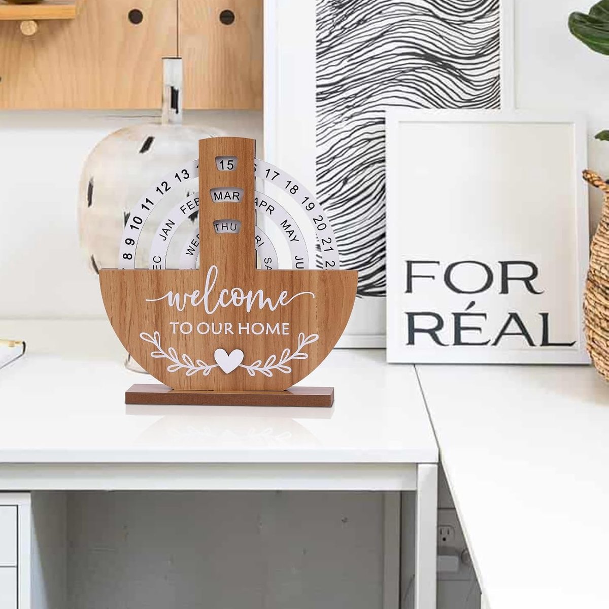 Calendar - Desk Calendar - Perpetual - Manual Rotating Calendar - Perpetual Calendar - Home Sweet Home - Large Letters and Numbers - For an Atmospheric Interior - Beautiful Home Decoration - Stylish - Wooden