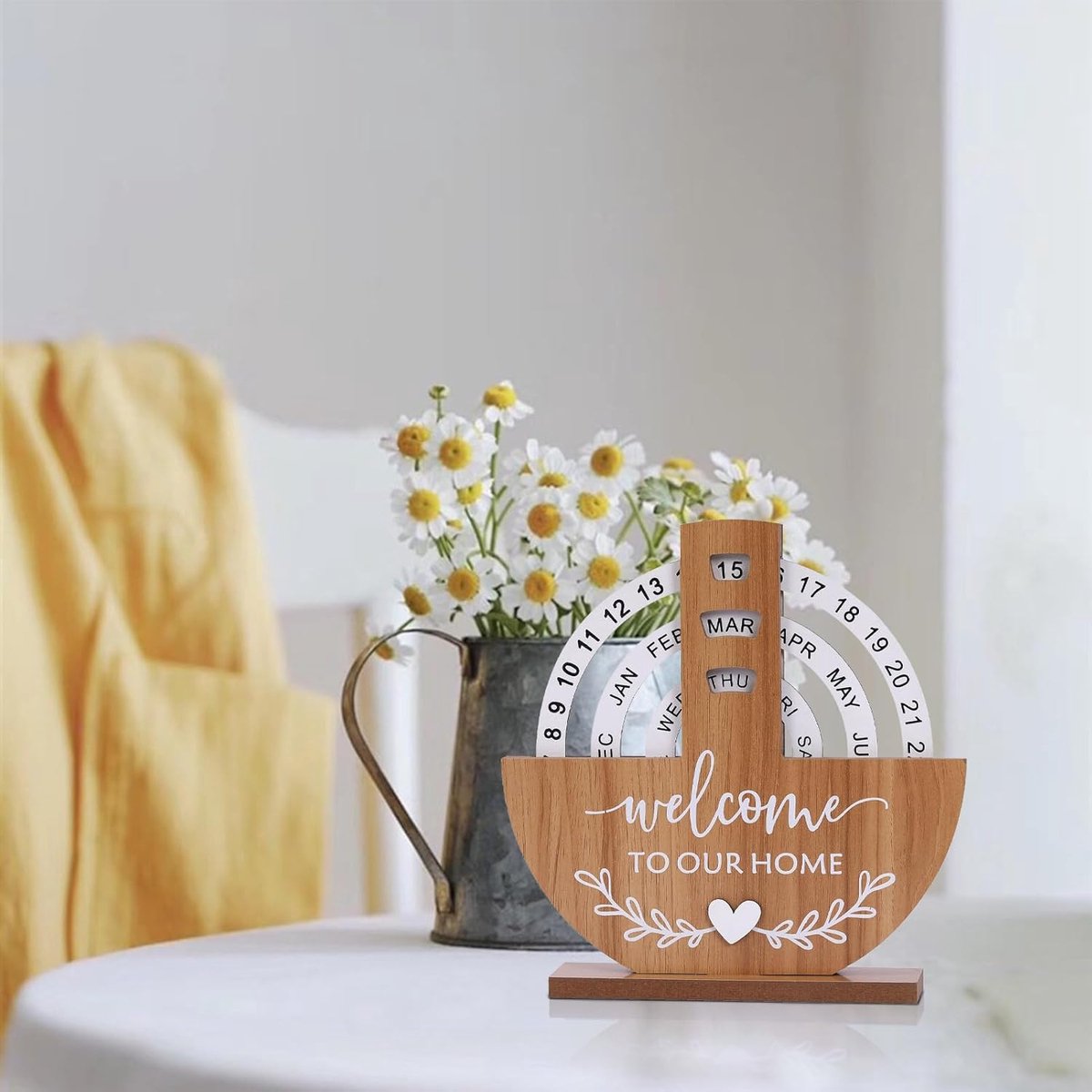 Calendar - Desk Calendar - Perpetual - Manual Rotating Calendar - Perpetual Calendar - Home Sweet Home - Large Letters and Numbers - For an Atmospheric Interior - Beautiful Home Decoration - Stylish - Wooden