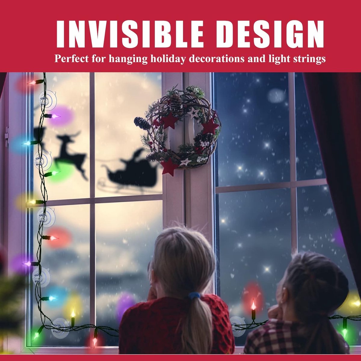 60 pieces - String Light Suction Cups - Suction Cup Hook - String Light Hanging Hooks - Suction Cups for String Lights - Suction Cup Holder for String Lights - Hooks - for party lighting, lighting and Christmas decorations - for windows and glass - transp