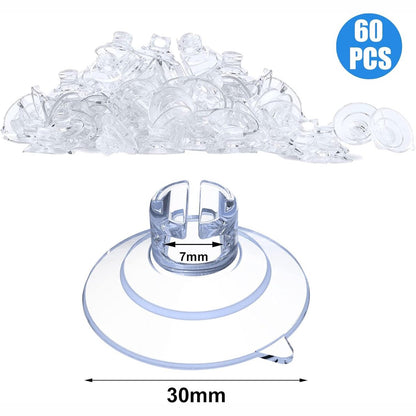 60 pieces - String Light Suction Cups - Suction Cup Hook - String Light Hanging Hooks - Suction Cups for String Lights - Suction Cup Holder for String Lights - Hooks - for party lighting, lighting and Christmas decorations - for windows and glass - transp