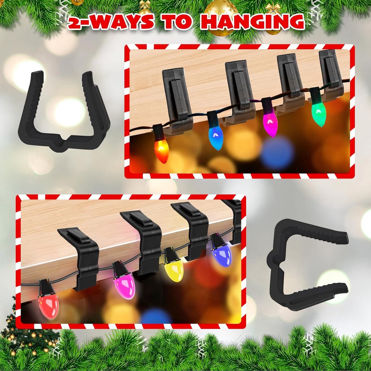 30 pieces - Christmas lighting clips - Light clips - Plastic clips - Lighting hooks - Party lighting clamps - festive string lights clips - hooks - for party decoration, gutter, fencing, roof edge - 49*42*13.7 mm - black