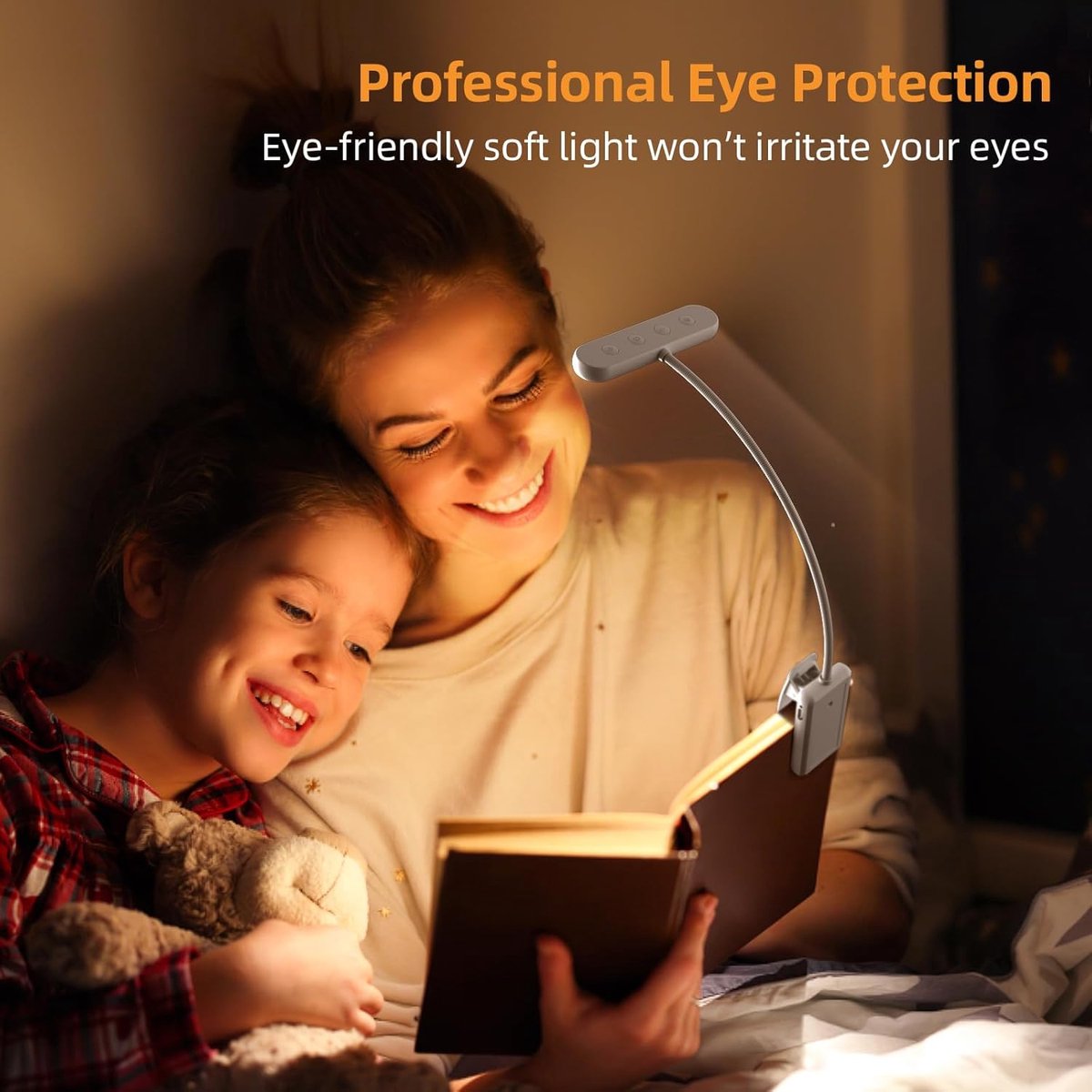 Rechargeable Reading Lamp with Type-C Cable - LED Reading Light for Book with Clip - 24 LED - Reading Lamp Clip [3 Light Modes] - Dimmable - Mini Flexible Night Light - 315° Rotatable Reading Lamp - With Gooseneck and Clip for Children - White