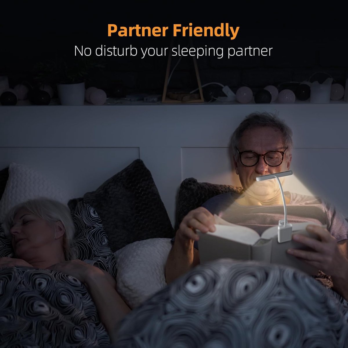 Rechargeable Reading Lamp with Type-C Cable - LED Reading Light for Book with Clip - 24 LED - Reading Lamp Clip [3 Light Modes] - Dimmable - Mini Flexible Night Light - 315° Rotatable Reading Lamp - With Gooseneck and Clip for Children - White