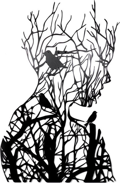 wall-decoration-wall-decoration-wall-art-line-art-wall-decoration-living-room-tree-branch-woman-silhouette-black-and-white-metal-30-21cm