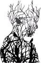 wall-decoration-wall-decoration-wall-art-line-art-wall-decoration-living-room-tree-branch-woman-silhouette-black-and-white-metal-30-21cm
