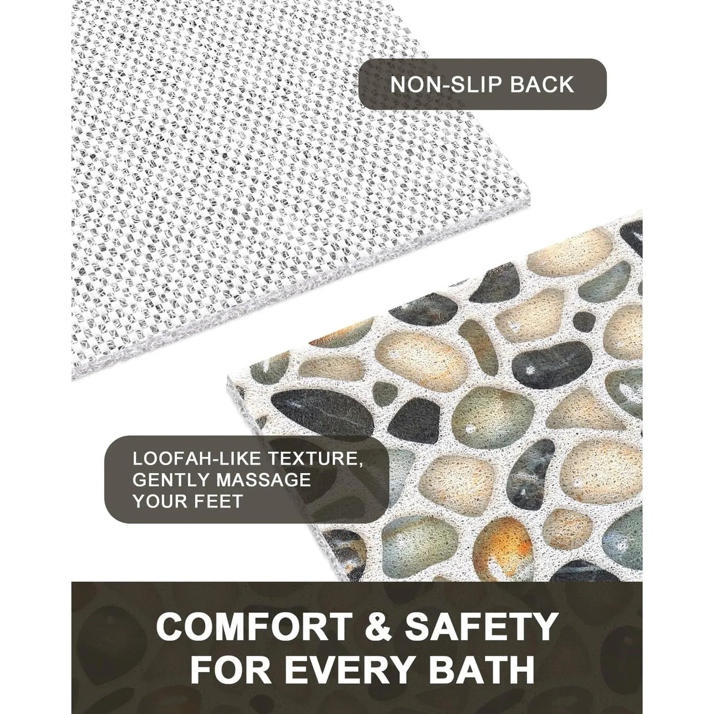Shower Mat Non-Slip, Quick Drying Anti Mats for Inside Shower, Soft PVC Loofah Foot Scrubber Mat, Extra Large Bath Tub, Bathroom, Floor, Hotel