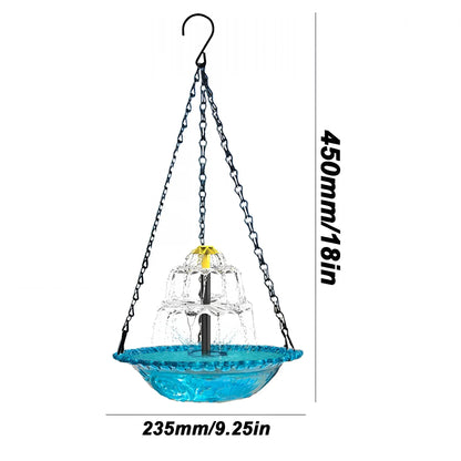 Solar Cascade Hanging Bird Bath Fountain, Hummingbird Water Fountain with Solar Pump Glass Bowl for Garden Yard Patio Backyard Decoration