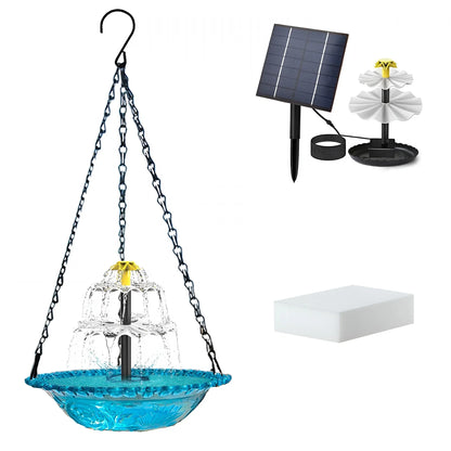 Solar Cascade Hanging Bird Bath Fountain, Hummingbird Water Fountain with Solar Pump Glass Bowl for Garden Yard Patio Backyard Decoration