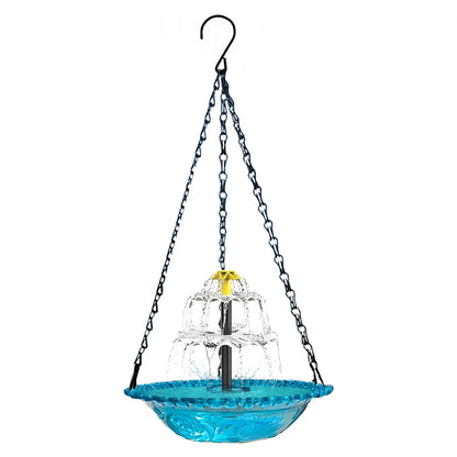 Solar Cascade Hanging Bird Bath Fountain, Hummingbird Water Fountain with Solar Pump Glass Bowl for Garden Yard Patio Backyard Decoration