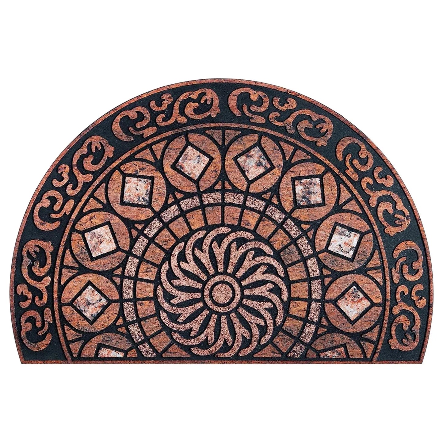 Boho Style Semicircular Door Mat, Heavy-Duty Outside Door Mat, Half Round Welcome Mat Outdoor for Front Door, Entryway, Patio