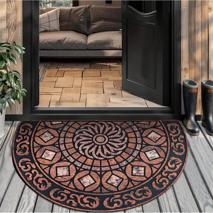 Boho Style Semicircular Door Mat, Heavy-Duty Outside Door Mat, Half Round Welcome Mat Outdoor for Front Door, Entryway, Patio