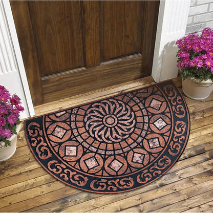 Boho Style Semicircular Door Mat, Heavy-Duty Outside Door Mat, Half Round Welcome Mat Outdoor for Front Door, Entryway, Patio