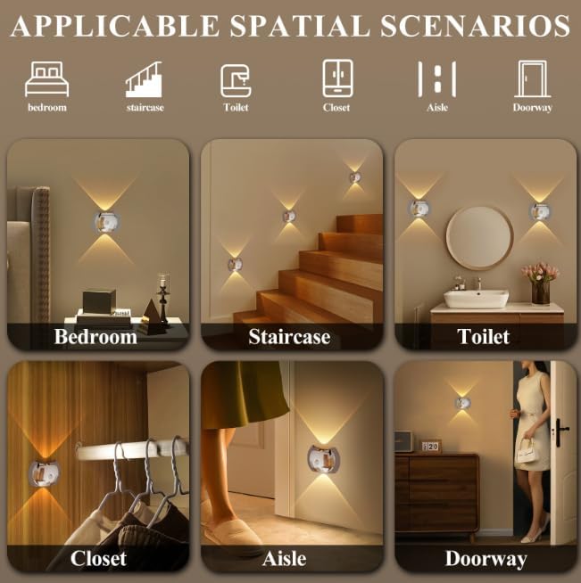 Indoor Wall Lamp - Night Light with Motion Sensor - Wireless LED Wall Light - Rechargeable Wall Lamp - Stair Lighting - Closet Lighting - Bedroom Lamp - USB Rechargeable - Magnetic -RGB Color Light - Black - 1 Piece