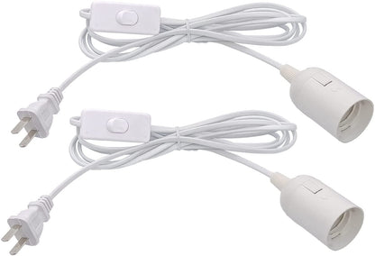 Plug in Hanging Light Kit, Retro Hanging Lights with Plug in Cord, E26 E27 Industrial Pendant Light Fixture, 5.9 FT Cord with On/Off Switch Hanging Lamp for Living Room Bedroom 2 Pack White