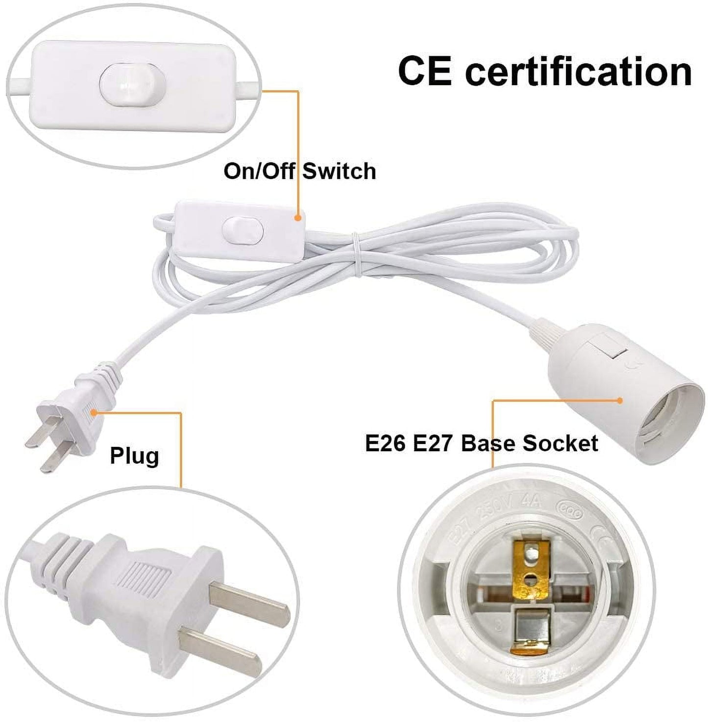 Plug in Hanging Light Kit, Retro Hanging Lights with Plug in Cord, E26 E27 Industrial Pendant Light Fixture, 5.9 FT Cord with On/Off Switch Hanging Lamp for Living Room Bedroom 2 Pack White