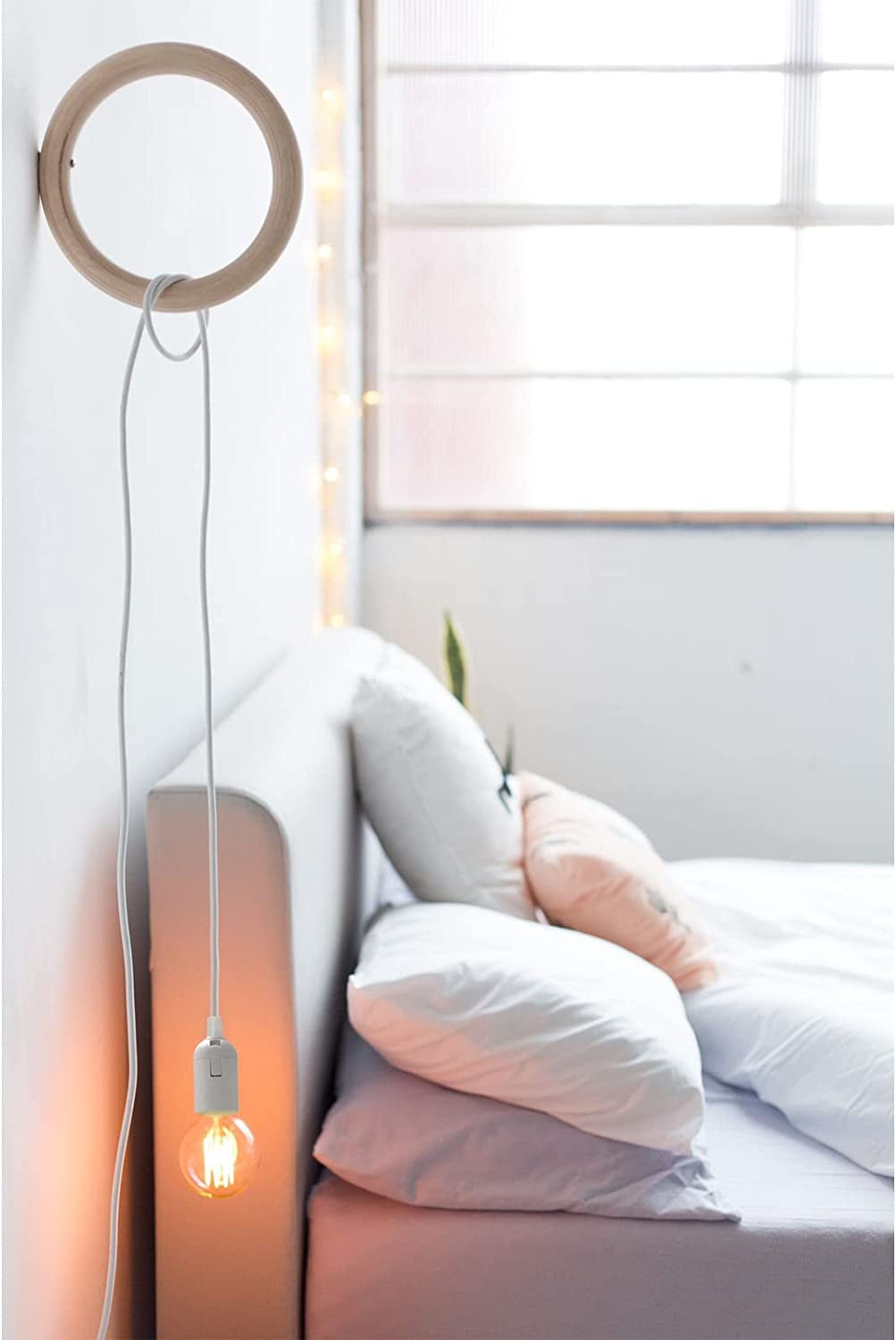 Plug in Hanging Light Kit, Retro Hanging Lights with Plug in Cord, E26 E27 Industrial Pendant Light Fixture, 5.9 FT Cord with On/Off Switch Hanging Lamp for Living Room Bedroom 2 Pack White
