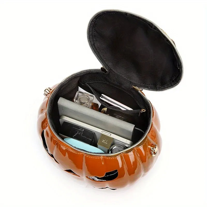 Halloween Upgraded Fun Pumpkin Bag, Dual-Strap Design, PU Material, Medium-Large Capacity, Party Essential./BLACK
