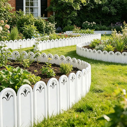 5 Pack Plastic Garden Fence Edging, Decorative Picket Border for Lawn Flower Bed and Yard, 8 x 5.9 in