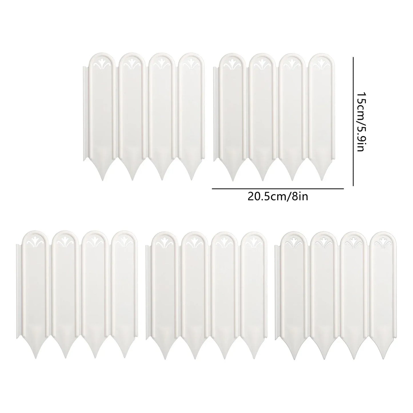 5 Pack Plastic Garden Fence Edging, Decorative Picket Border for Lawn Flower Bed and Yard, 8 x 5.9 in