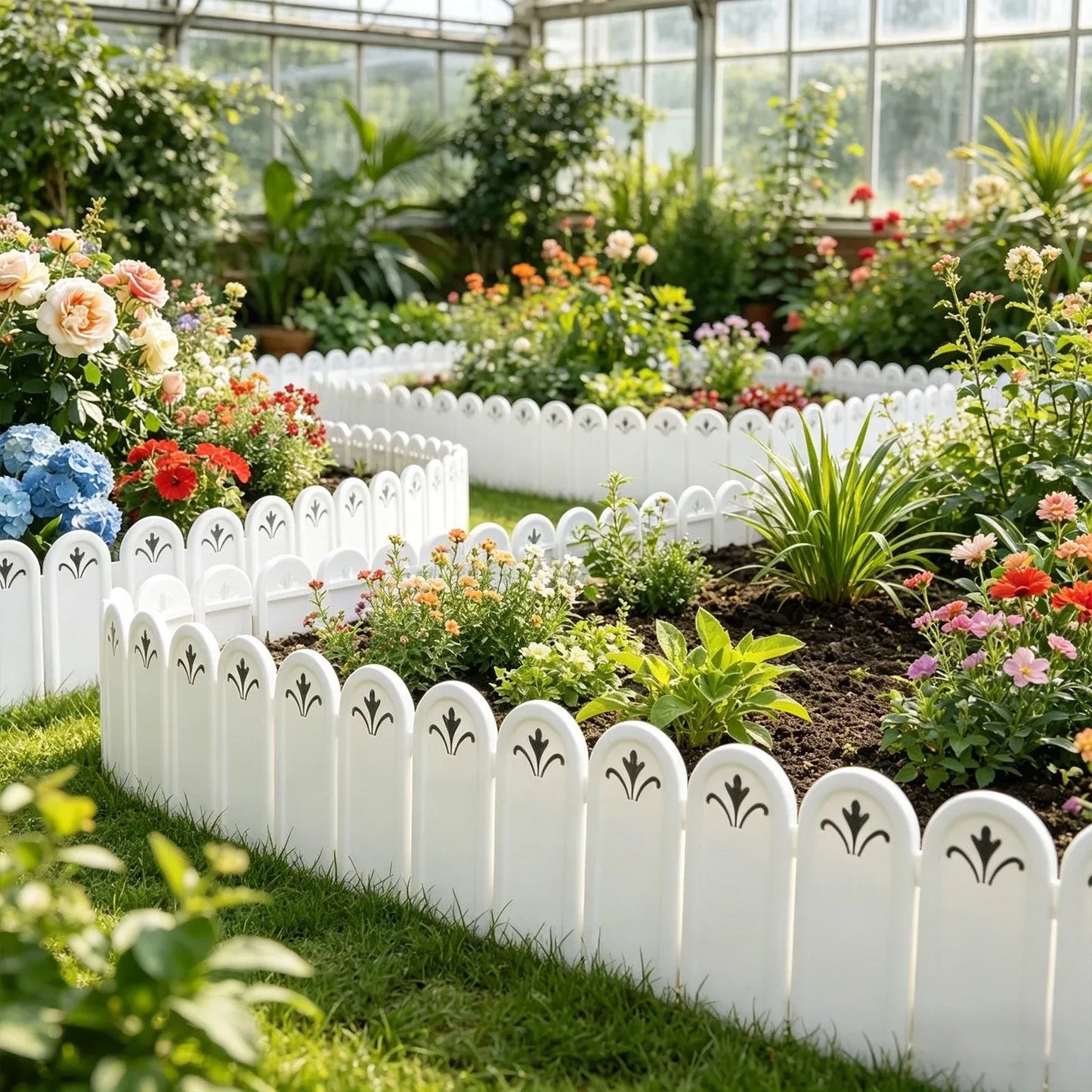 5 Pack Plastic Garden Fence Edging, Decorative Picket Border for Lawn Flower Bed and Yard, 8 x 5.9 in
