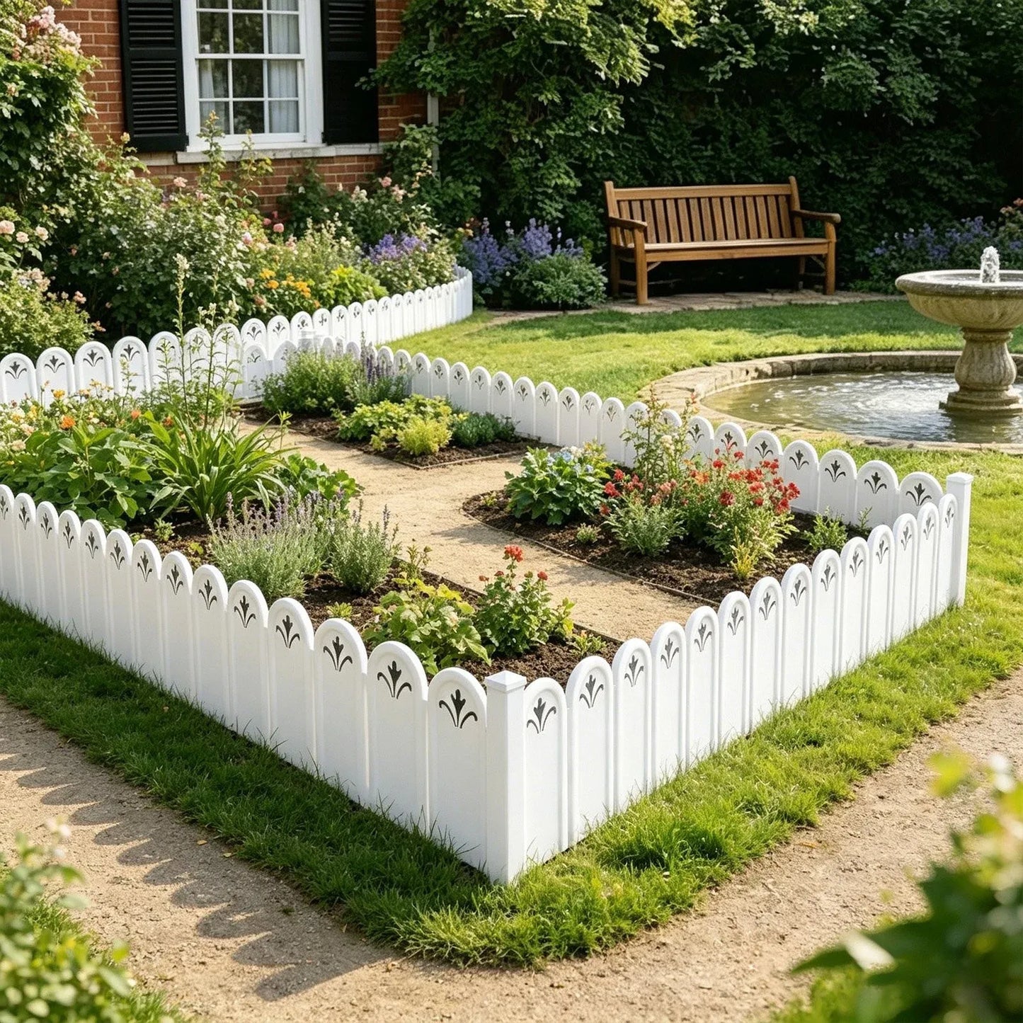 5 Pack Plastic Garden Fence Edging, Decorative Picket Border for Lawn Flower Bed and Yard, 8 x 5.9 in