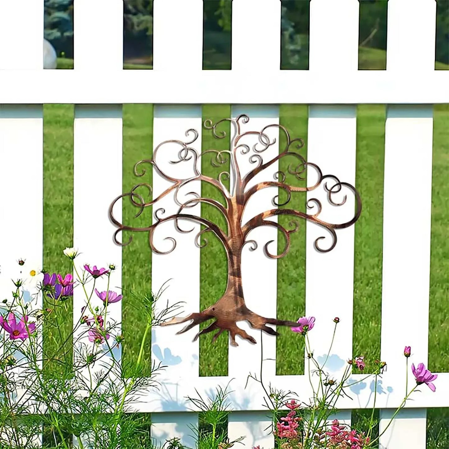 Waterproof Iron Metal Wall Art Decor, Modern Hanging Ornament for Outdoor Garden Patio, 11.81 x 9.84 in