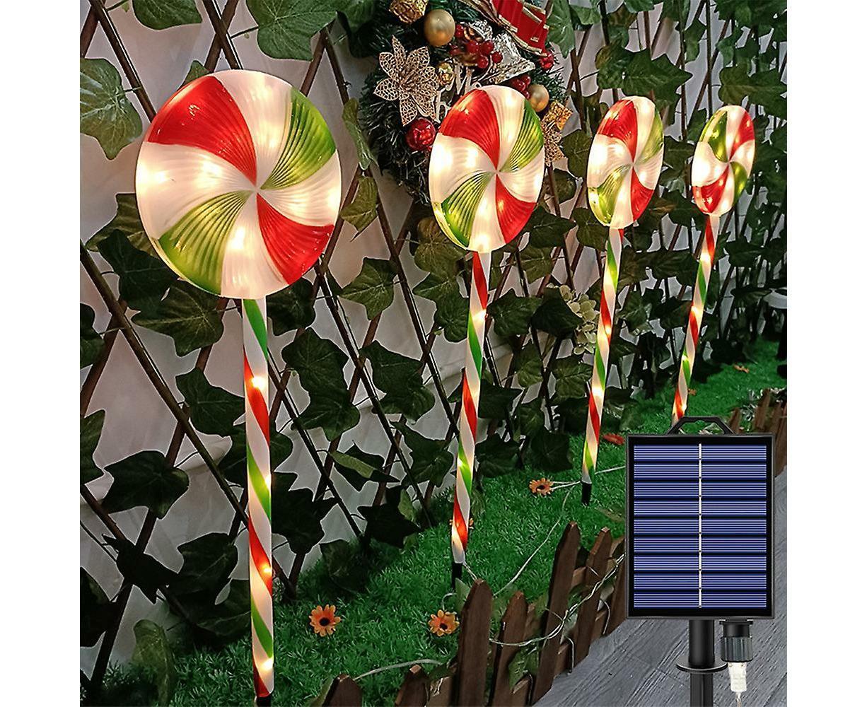 4 Packs Solar Lollipops Cane Light Candy Cane Walkside Lights With 8 Modes 39.5*20*8cm