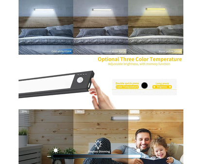 LED Closet Light with Motion Sensor, 12 Inch Dimmable Rechargeable LED Under Kitchen Cabinet Light