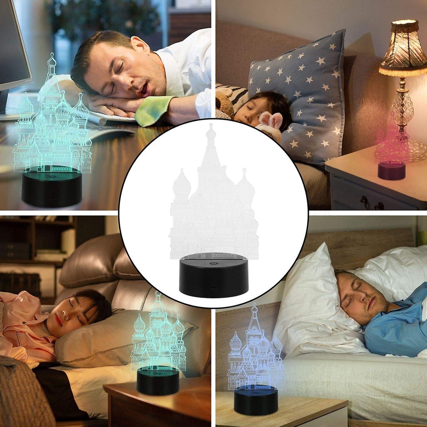 Black Table Decor 1 Set 3D Castle Night Light 3D Optical Illusion Night Lamp Decorative Bedside Light Tabletop Decoration Ornament Without Battery