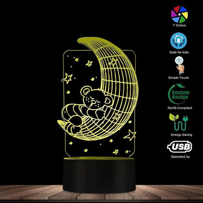 Koala Lying on The Moon 3D Effect Optical Illusion Night Light Nursery babies Room Decor Table Lamp Sleepy LED Illuminated Light