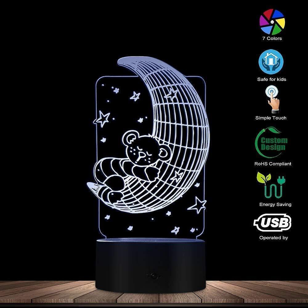 Koala Lying on The Moon 3D Effect Optical Illusion Night Light Nursery babies Room Decor Table Lamp Sleepy LED Illuminated Light