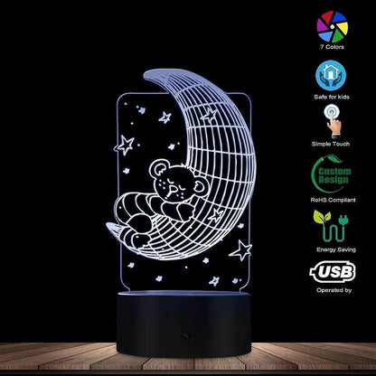 Koala Lying on The Moon 3D Effect Optical Illusion Night Light Nursery babies Room Decor Table Lamp Sleepy LED Illuminated Light