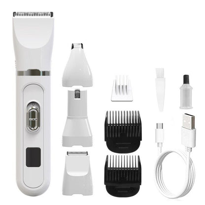4-in-1 Pet Electric Clipper, Cat and Dog Hair Trimmer and Nail Grinder, Pet Grooming Supplies - White
