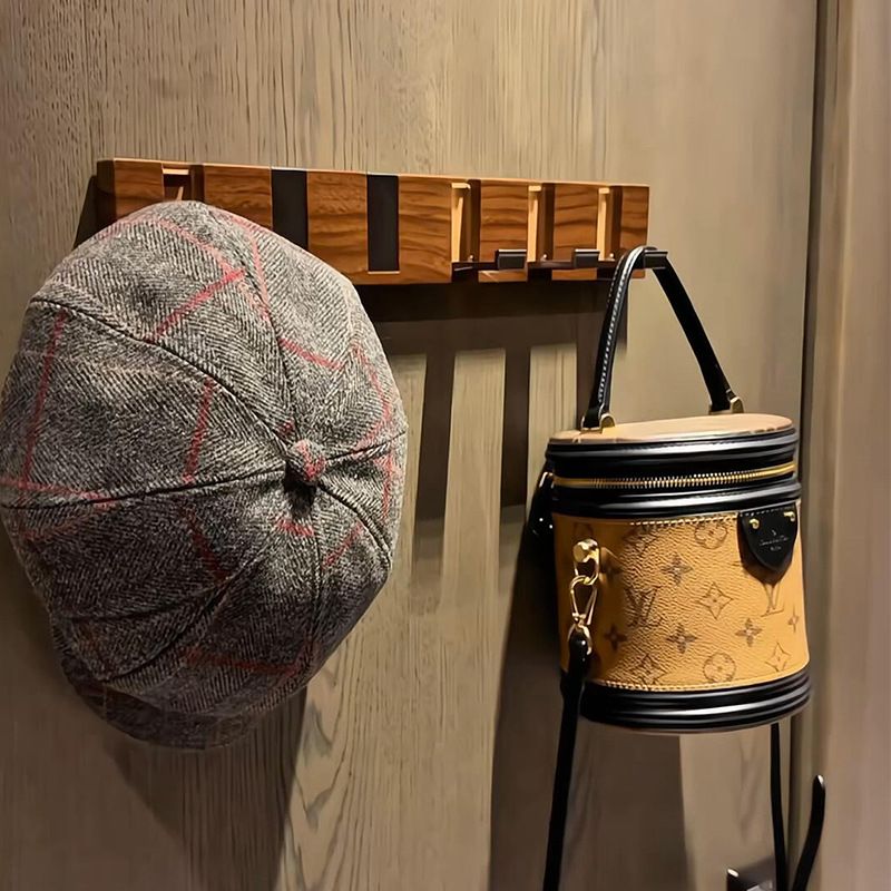 Punch Free Wooden Flip Hook Rack Wall Mounted Hidden Retractable Coat Bag Hanging Rail
