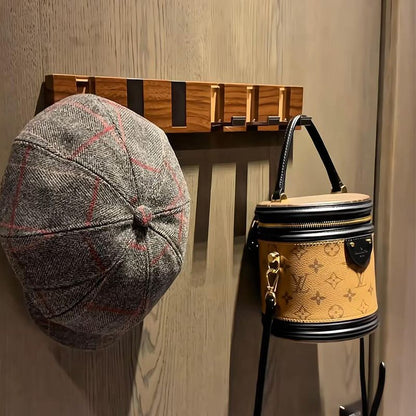 Punch Free Wooden Flip Hook Rack Wall Mounted Hidden Retractable Coat Bag Hanging Rail