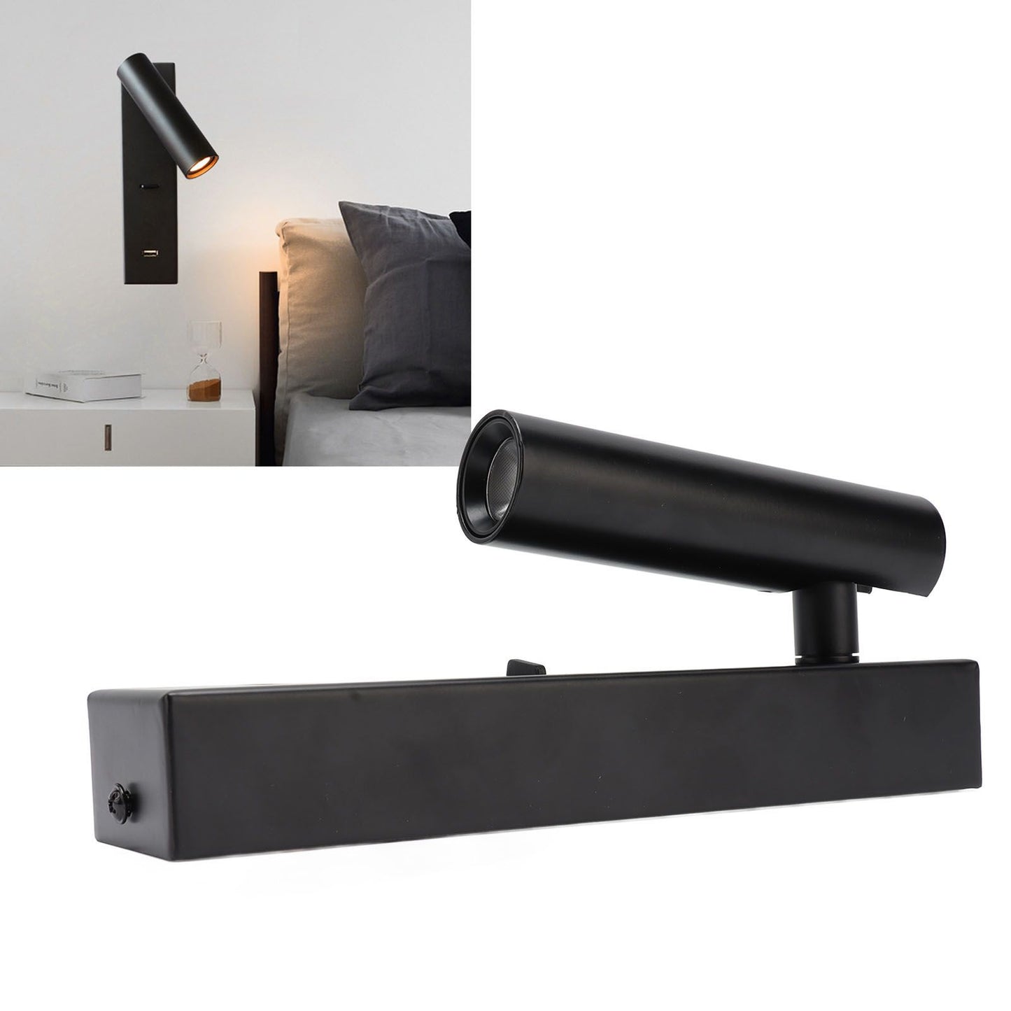 LED Wall Reading Light Simple Stylish Wall Mounted Light with Switch USB Port for Indoor Bedroom 100‑240V