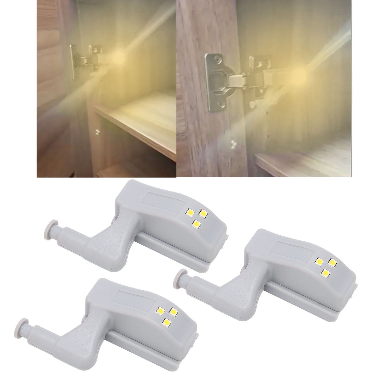 10 Sets Hinge LED Light High Brightness ABS Cabinet Hinge Light with 3 LED Lamp Beads Hinge Lights for Wardrobe CabinetWarm Light