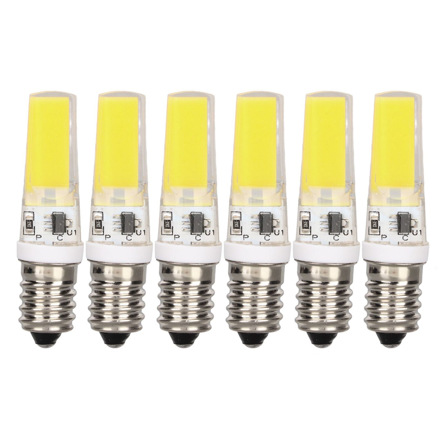6PCS E14 COB Lamp Bulb Mini 360 Degree Lighting Heat Sinking Silicone Anti Glare for Chandelier Ceiling Light Cold White Light 6500K