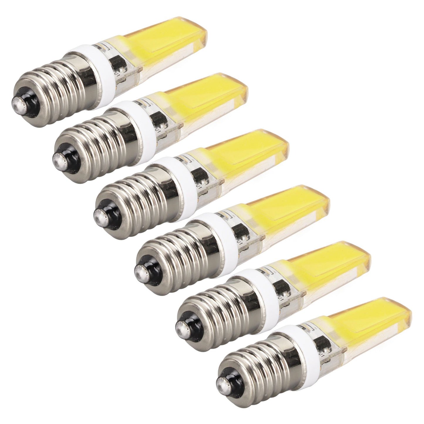 6PCS E14 COB Lamp Bulb Mini 360 Degree Lighting Heat Sinking Silicone Anti Glare for Chandelier Ceiling Light Cold White Light 6500K