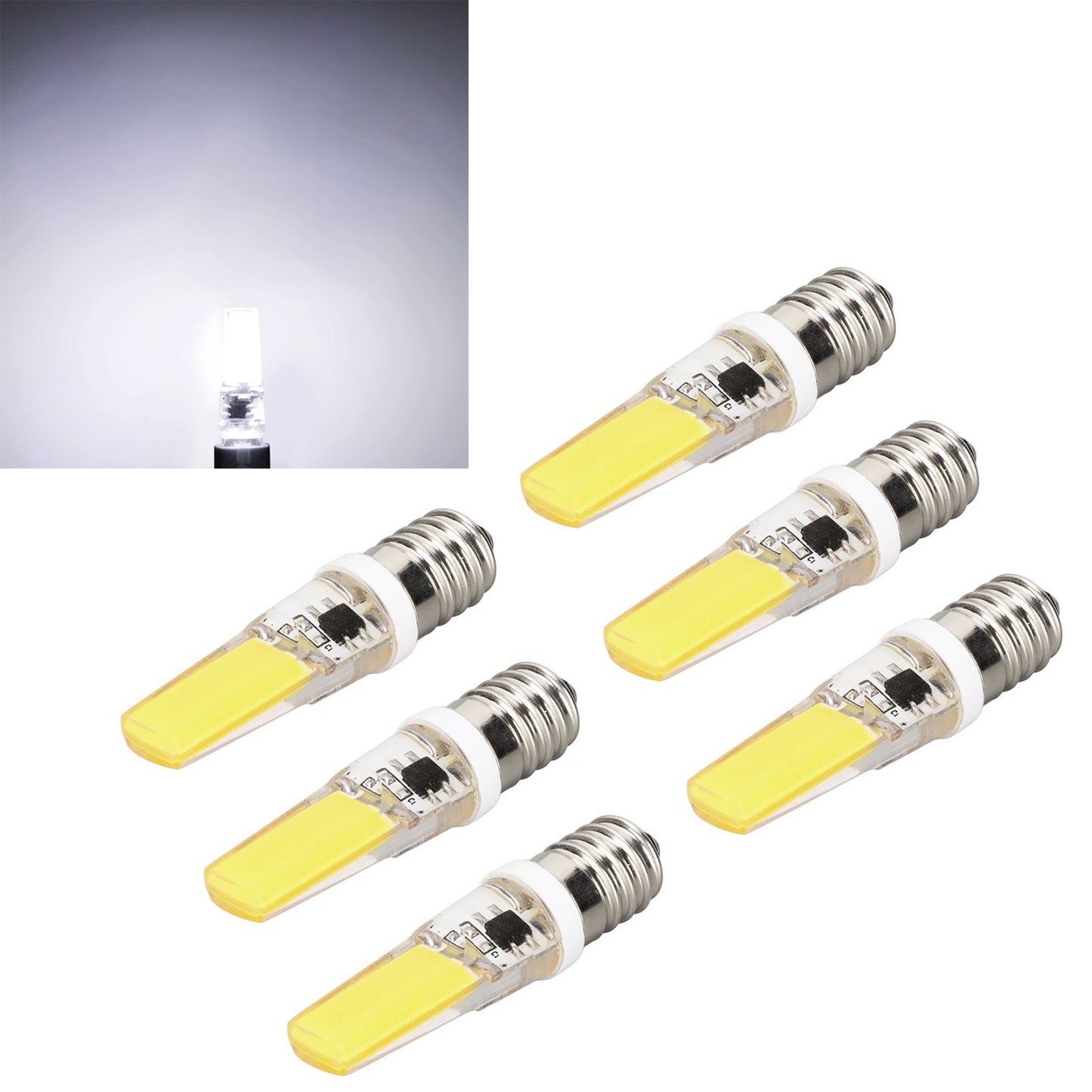 6PCS E14 COB Lamp Bulb Mini 360 Degree Lighting Heat Sinking Silicone Anti Glare for Chandelier Ceiling Light Cold White Light 6500K